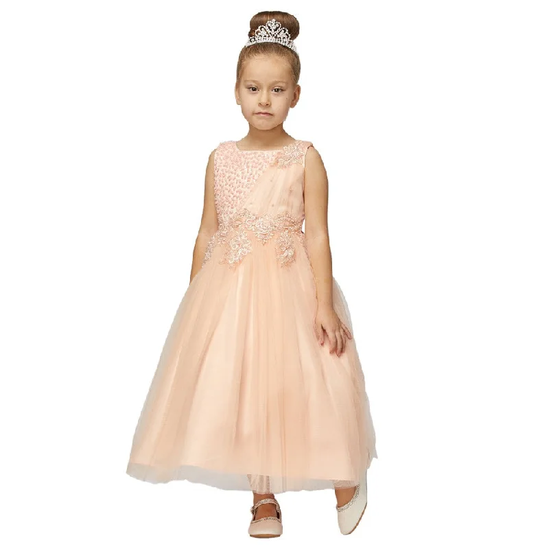 Spring Fashion Cream Pearl Bead Coil Lace Satin Tulle Junior Bridesmaid Dress size Big Girls 8-16 Floral Style