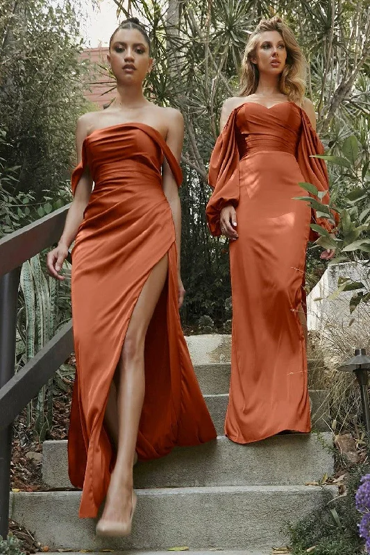 Classic Modern Offers Long Sleeves OF or On Shoulder Soft Satin Long Prom & Bridesmaid Dress CD7482 Sale Luxury Style