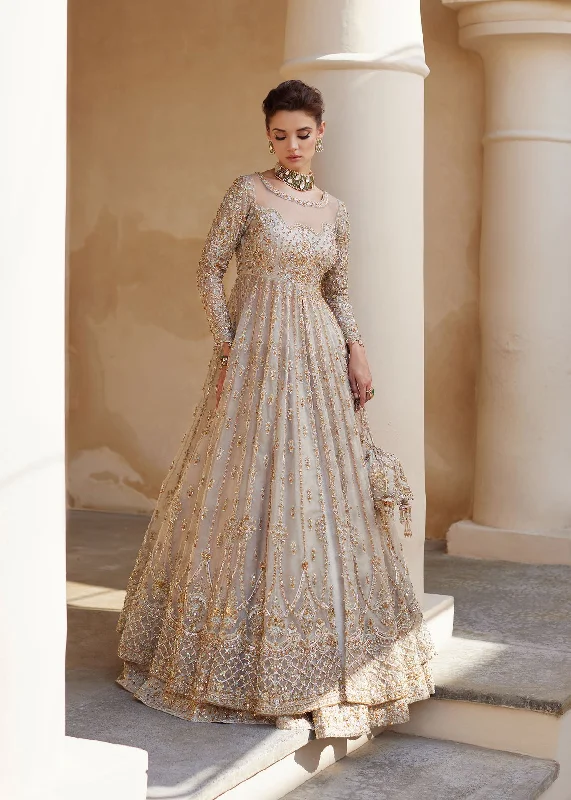 Affordable Trendy Fashion Ivory Pakistani Bridal Dress in Lehenga and Gown Style Romantic Date - Night Ensemble