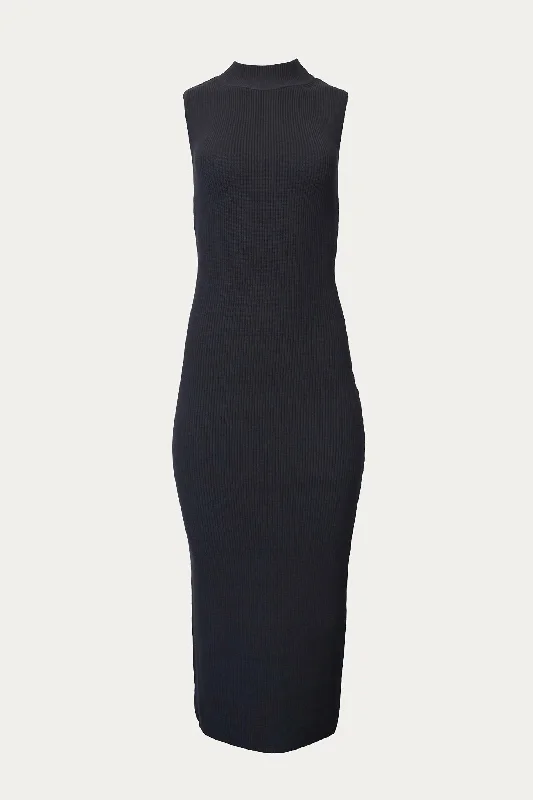 Limited Stock, Big Discounts Willow Ribbed Jersey Open-Back Sleeveless Turtleneck Dress In Gloom Romantic Flair