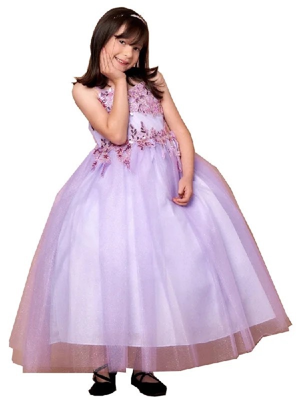 Fashion Forward Big Girls Lilac Embroidered Sweetheart Neckline Junior Bridesmaid Dress 8-16 Elegant Contour