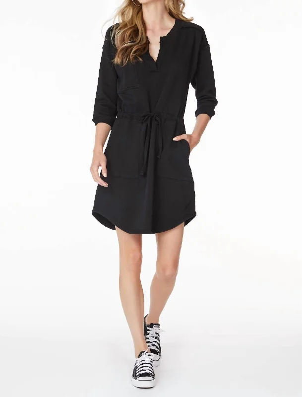 Enjoy Discount Drawcord Mini Sweatshirt Dress In Black Effortless Comfort