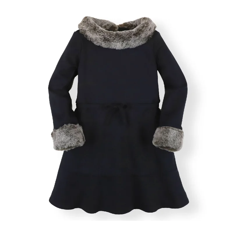 Unleash Your Trendy Side Long Sleeve Ponte Dress with Faux Fur - Baby Effortless Style