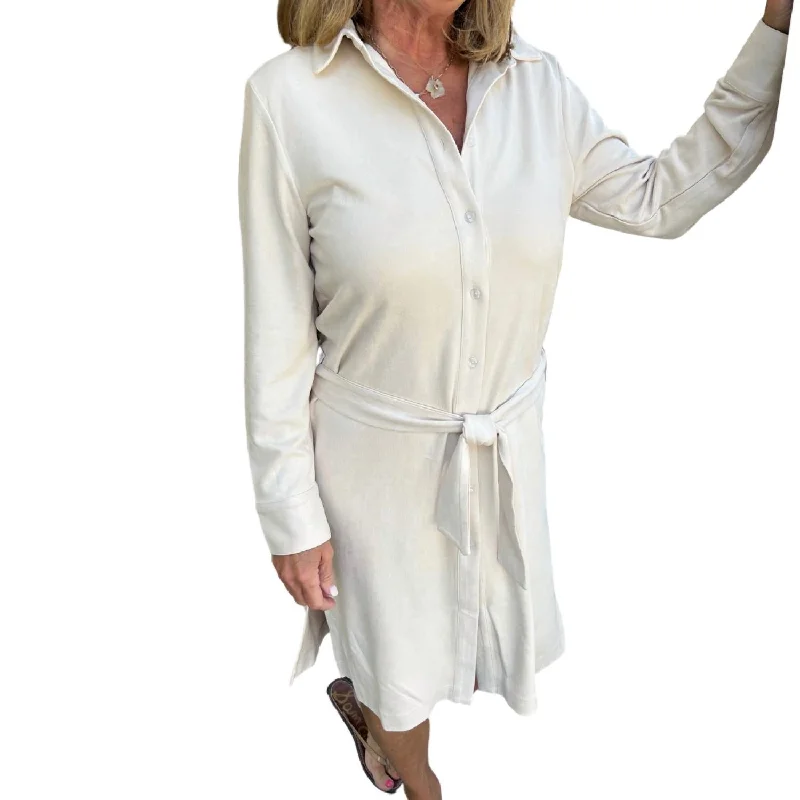 Big Discounts Faux Suede Shirt Dress In Ivory Modern Glamour