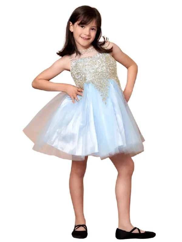 Limited Time Special Offer Big Girls Light Blue Embroidered Illusion Neckline Junior Bridesmaid Dress 8-18 Bold Patterns