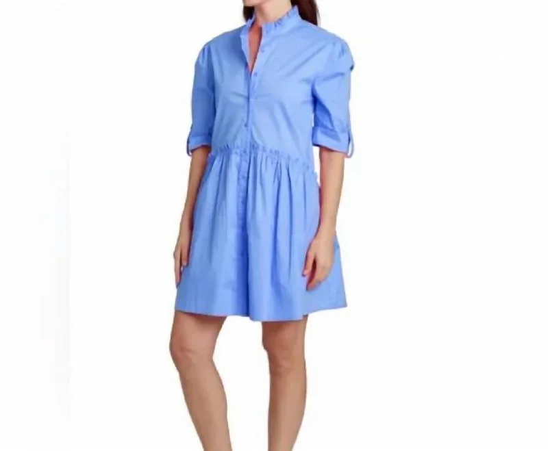 Durable Fashion Picks Cammie Ruffle Shirt Dress In French Blue Vibrant Prints