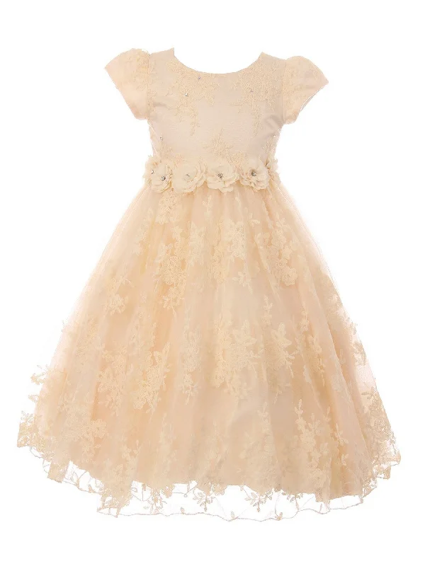 Fashion-Forward Offers Big Girls Champagne French Chantilly Lace T-Length Junior Bridesmaid Dress 8-12 Grab Romantic Date - Night Styles Now