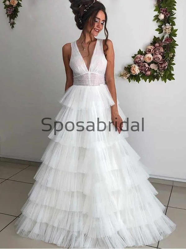 Clearance Sale, All Cheap A-line Lace V-Neck Vintage Tulle Country Romantic Wedding Dresses  WD0377 Dreamy Aesthetic