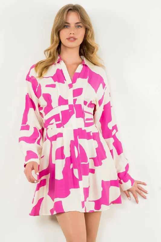 Inspired By You, Designed For You Isla Geo Print Long Sleeve Dress in Pink Luxury Comfort