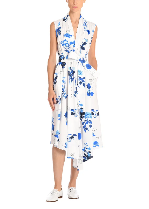 Budget Friendly Sleeveless Asymmetrical Dress In Printed Poplin Bold Patterns