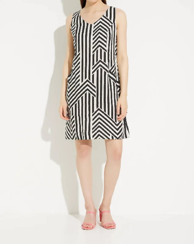 Discover Now Printed A-Line Sleeveless Dress In Black Elegant Attire