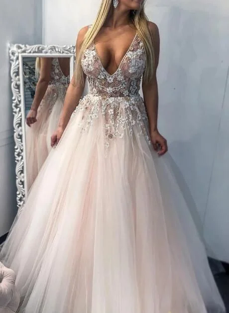 Fashionable Comfort Promotions Gorgeous V Neck Sleeveless A Line Prom Dress with Appliques    cg21198 Boho - Chic Festival - Ready Style