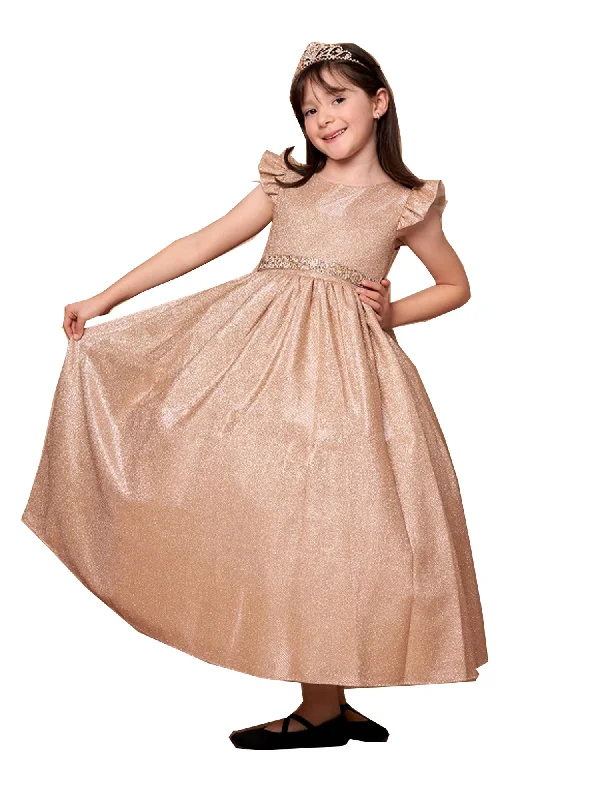 Easy Elegance Sales Big Girls Champagne Metallic Flutter Sleeve Junior Bridesmaid Dress 8-16 Formal Outfit