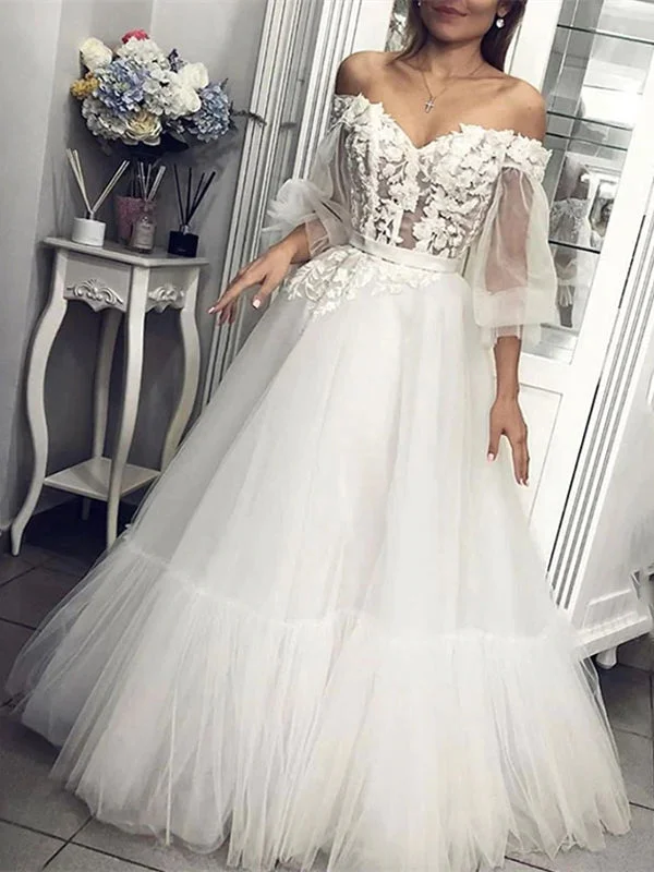 Browse Our Top Products Off Shoulder Lace Tulle Wedding Dresses, Long Wedding Dresses, Bridal Gown, 2021 Wedding Dresses Limited - Stock