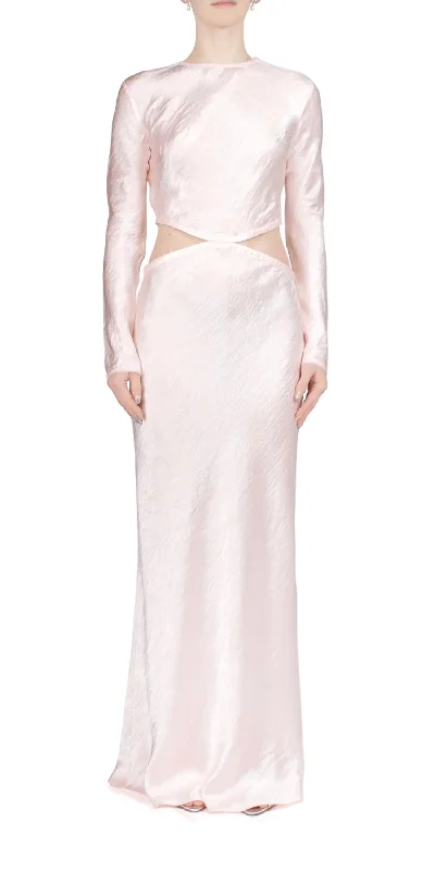 Easy Elegance Sales Martha Cutout Satin Maxi Dress In Pink Romantic Date - Night Ensemble