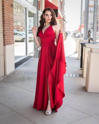 Limited Time Offers Charming V neck Sleeveless Red Evening  prom Dress with Side Slit  cg8826 Today Only