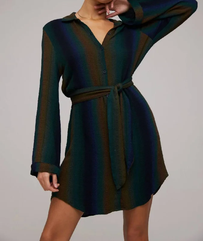 Summer Deals Mini Shirt Dress In Midnight Ombre Stripes Luxury Style