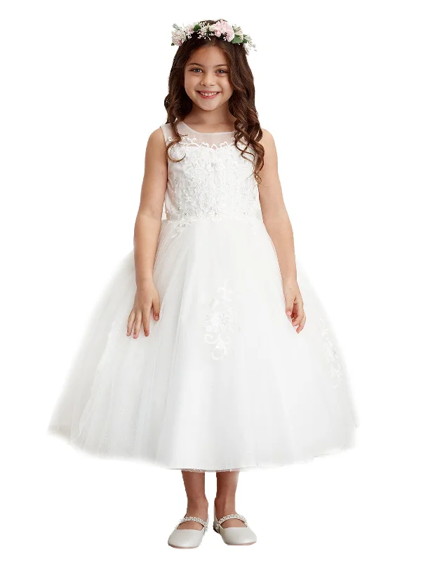 Athleisure Style Sale Big Girls Ivory Illusion Neckline Lace Appliques Junior Bridesmaid Dress 8-18 Rustic Countryside Charm Look