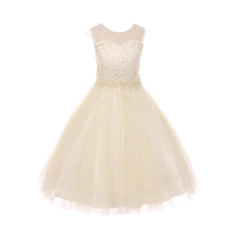 Hurry Before It'S Gone Big Girls Ivory Pearl Rhinestone Satin Tulle Junior Bridesmaid Dress 8-16 Everyday Glamour