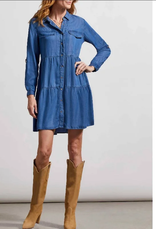 Urban Fashion Roll Up Sleeve Shirt Dress In Indigo Flash Sale