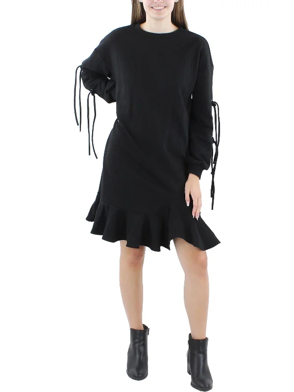 Trend Forward Threads Womens Grommet Ruffled Sweatshirt Dress Timeless Elegant