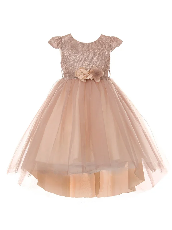 Stylish Looks Big Girls Blush Glitter Hi-Low Junior Bridesmaid Dress 8-12 Flash Sale