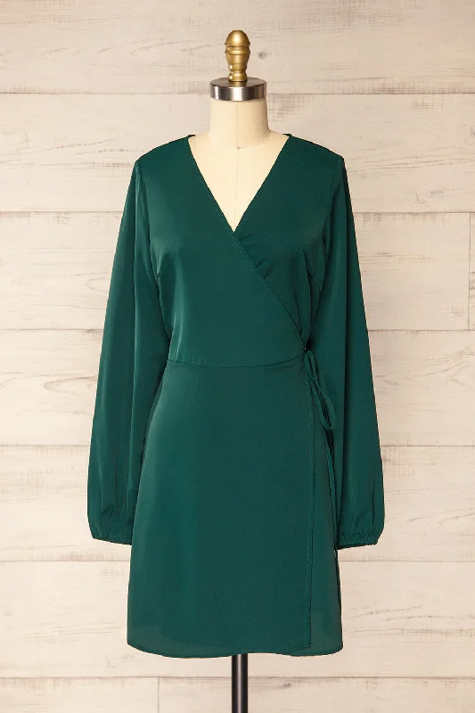 Fresh Fashion Discounts Langon Green | Short Wrap Dress Effortless Style