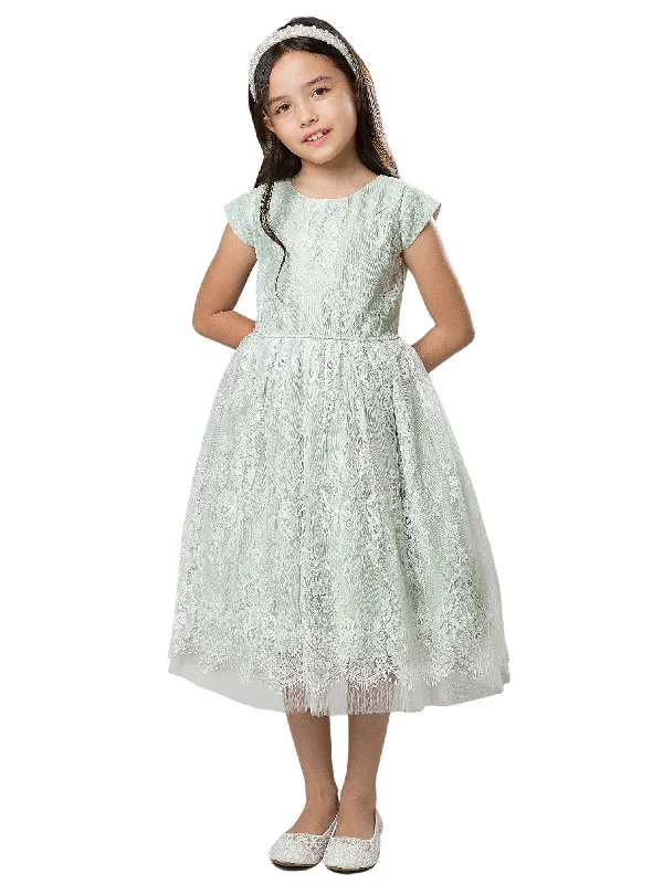 Unleash Your Trendy Side Big Girls Sage French Lace Peek A Boo Tulle Junior Bridesmaid Dress 7-16 Modern Romance