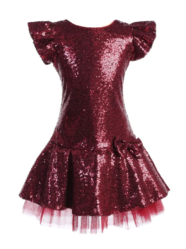 On-Trend Fashion Offers Big Girls Burgundy Sequin Ruffle Tutu Junior Bridesmaid Dress 8-12 Disco - Inspired Retro Dance Look