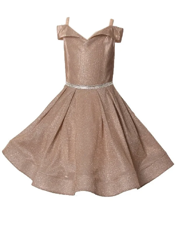 Weekend Exclusive Girls Multi Color Glitter Metallic Off Shoulder Junior Bridesmaid Dress 4-14 Fashion-Forward Style