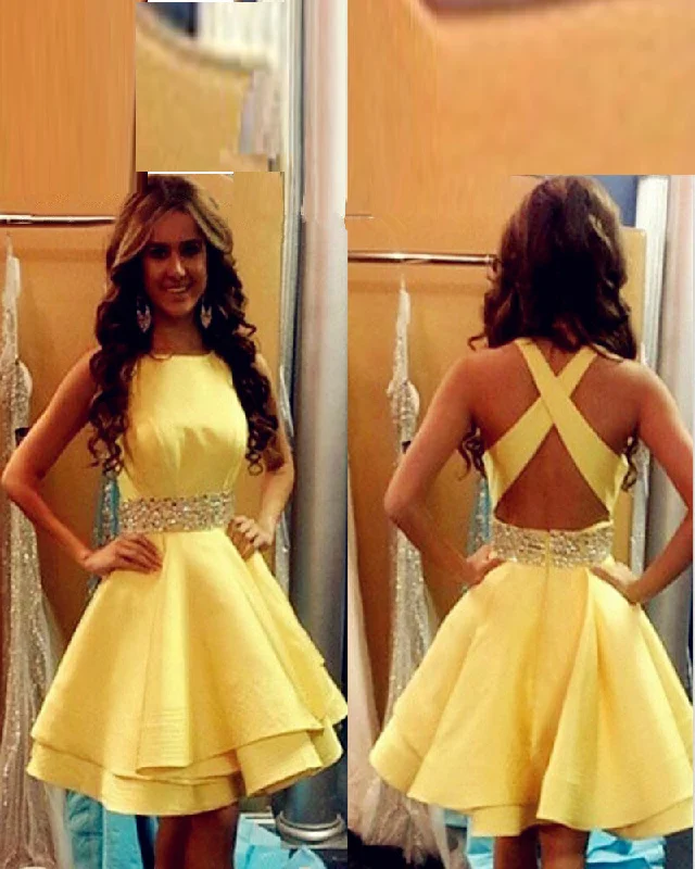 End Of Season Sale Yellow Cross Back Satin Short Prom Homecoming Dresses 8th Grade Dress SP621 Urban Sophistication