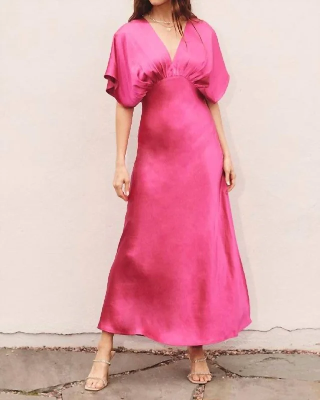 Shop The Hottest Deals Satin Maxi Dress In Pink Magenta Everyday Glamour