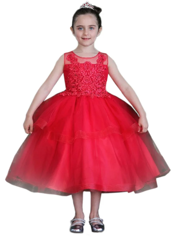 Discover Now Big Girls Red Illusion Neckline Lace Organza Junior Bridesmaid Dress 8-16 Final Clearance