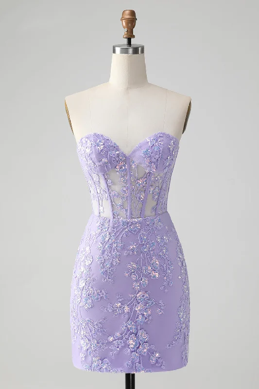 Top Brand Discounts Classy Lilac Bodycon Sweetheart Corset Short Homecoming Dress with Sequins Limited - Stock