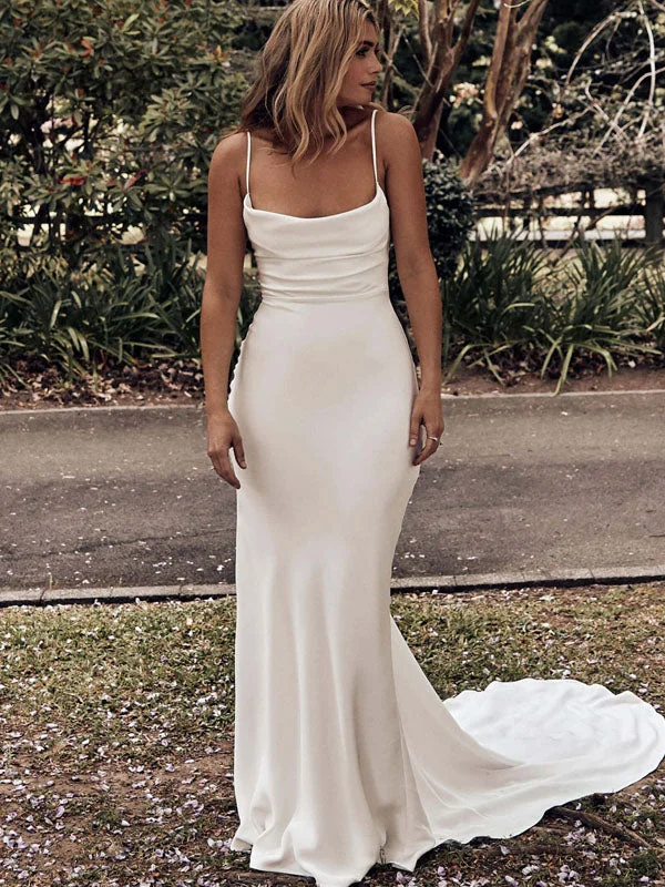 Statement Fashion Offers Charming Spaghetti Straps Simple Modest Beach Wedding Dresses WD0443 Graceful Cut