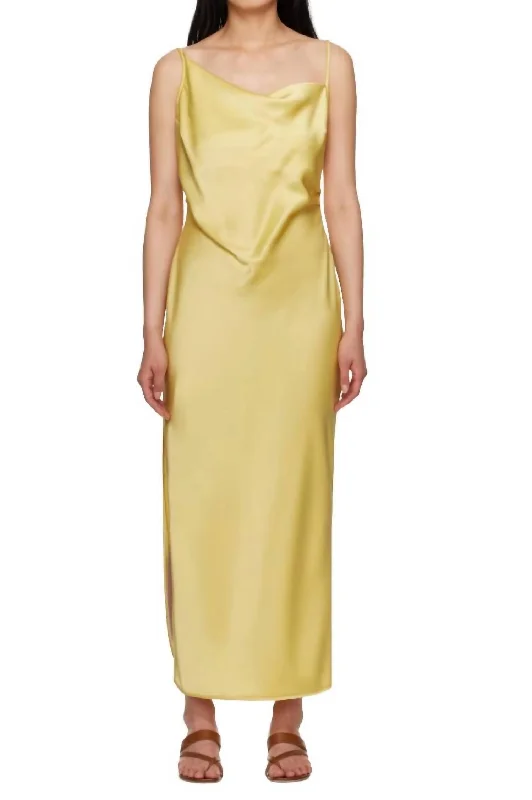 Edgy Fashion Deals Lennie Satin Maxi Dress In Yellow Casual Elegance