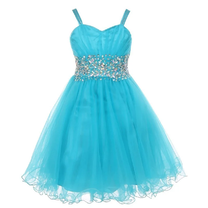 Trendy Fashion Sale Big Girls Jade Stone Encrusted Pleated Tulle Junior Bridesmaid Dress 8-16 Subtle Sophistication