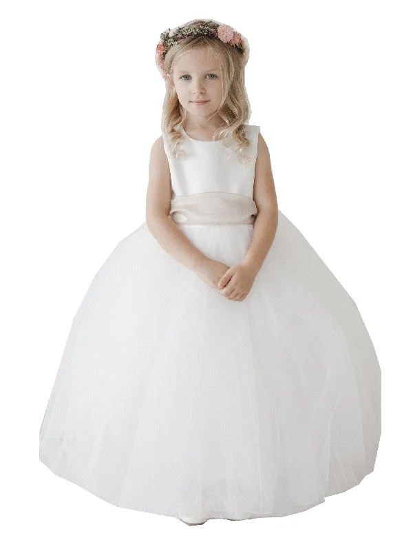 Seize Bargains Big Girls Ivory Satin Tulle Ankle Length Elegant Junior Bridesmaid Dress 8-12 Feminine Elegance