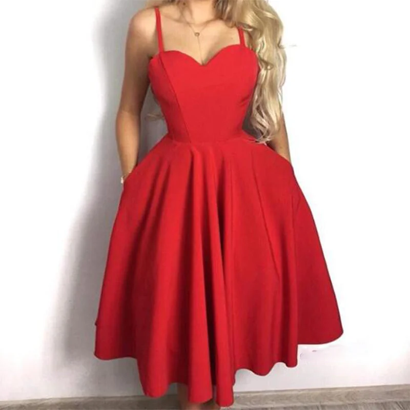 Unleash Your Style Red Spaghetti Straps Satin A Line Short Junior Prom Dress 8th Grade Cocktail Party Dress Casual Chic