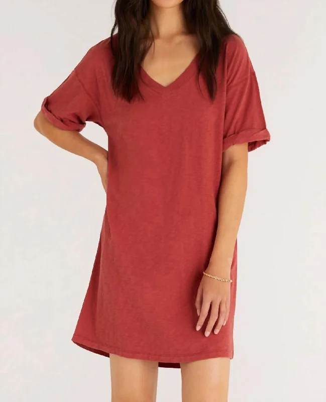 Chic Trends Unveiled V-Neck T-Shirt Dress In Rogue Effortless Style