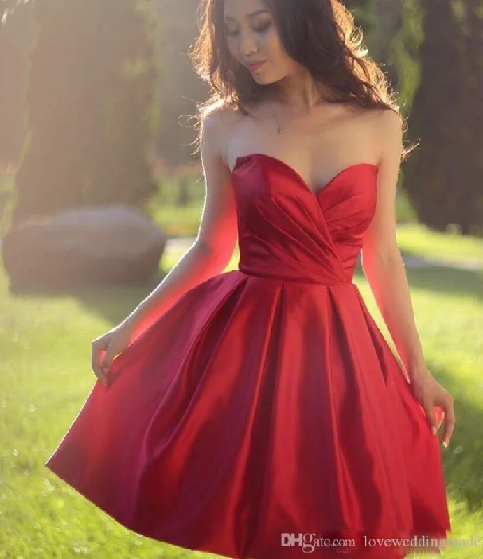 Limited Time Deal Fancy Sweetheart Red Satin A Line Short Evening Party Dresses Backless Homecoming Dress Polished Finish