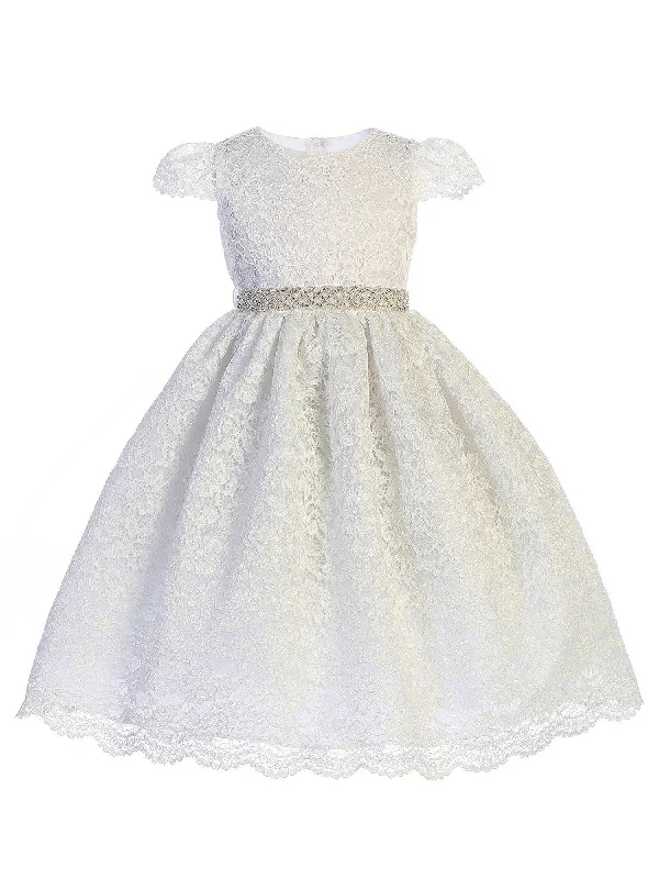 Season Sale Big Girls White Lace Rhinestone Trim Junior Bridesmaid Dress 7-12 Limited - Edition Drops